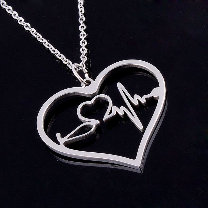Heartbeat Heart Charm - Pendant Necklace