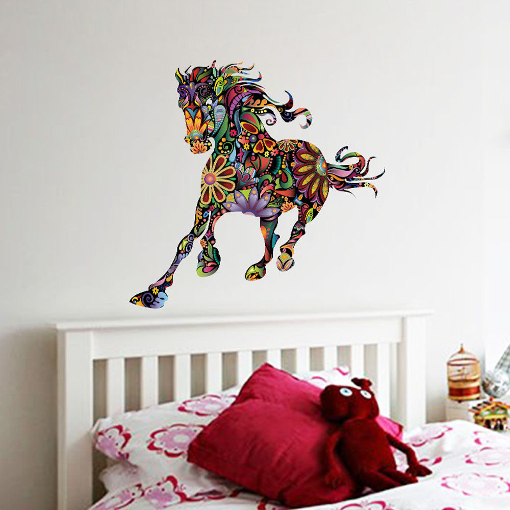 Colorful Flower Pattern Horse - Wall Decal